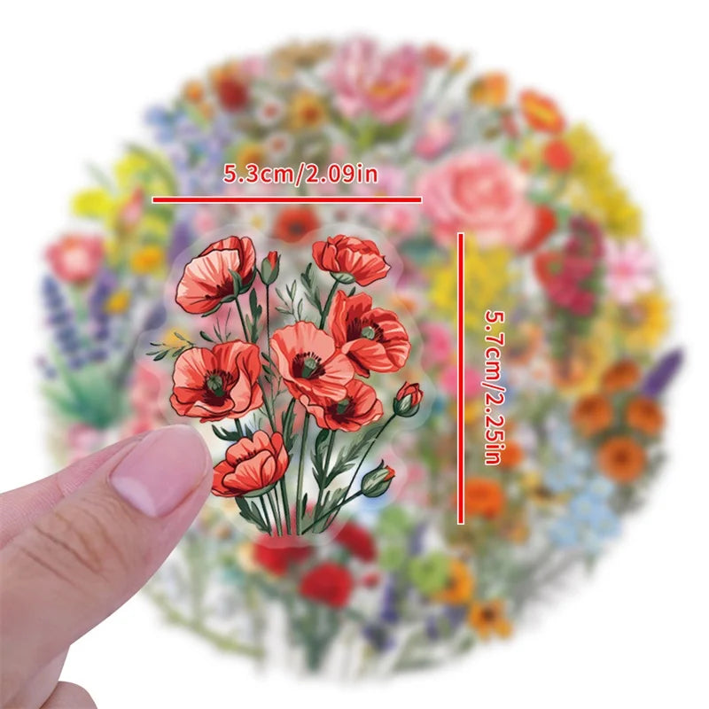 60PCS Kawaii Small Flower PET Sticky Sticker Aesthetic Tear Open DIY Decoration Scrapbooking School Supplies for Kids