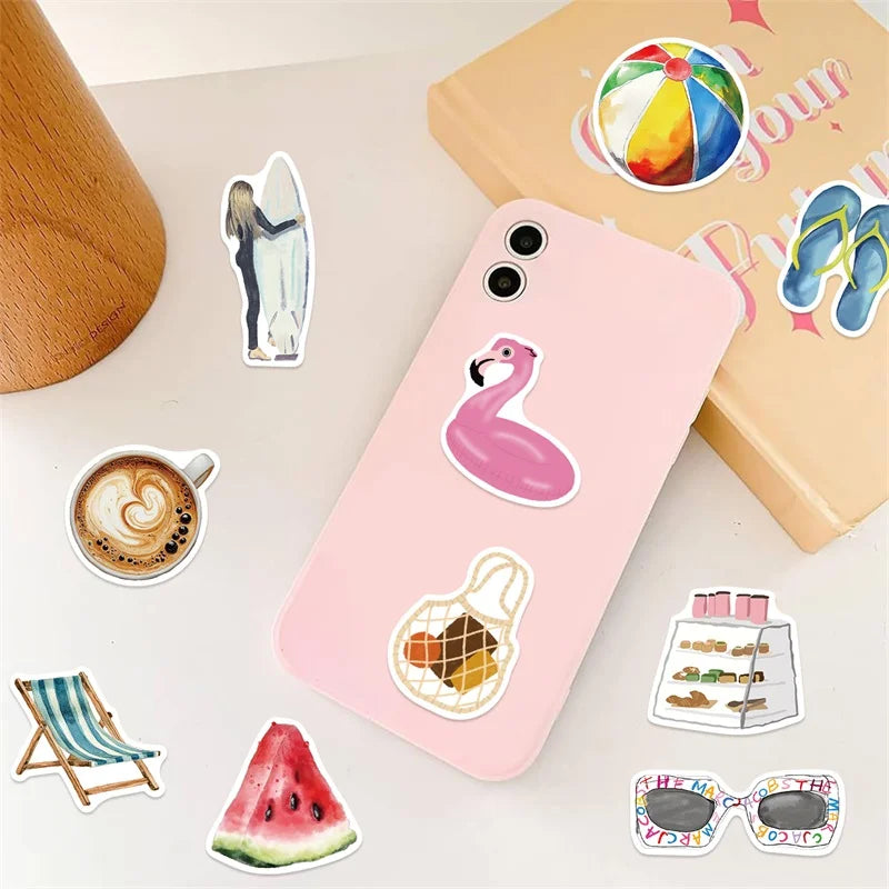 10/30/50PCS Kawaii Summer Life PVC Sticky Sticker Aesthetic DIY Stationery Decoration Scrapbooking School Supplies for Kids