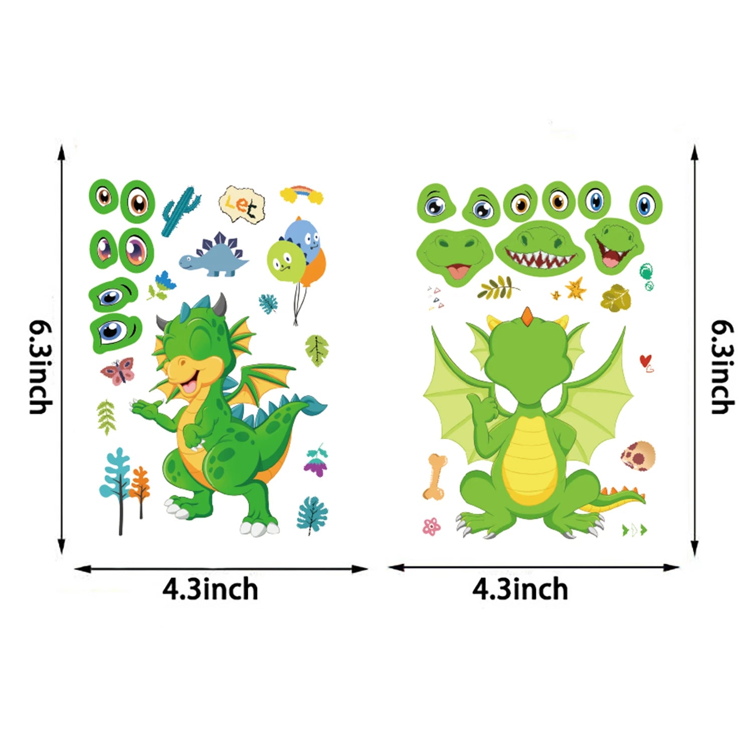 8PCS Cute Dragon Changing Face Collage Sticker Harajuku Motorcycle Casual Skateboard Casual Fashion Cartoon Graffiti Stickers