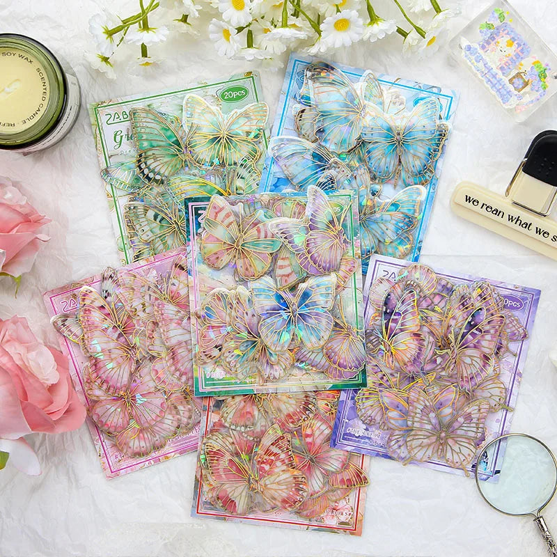 Stationery with 20PCS Vintage Butterfly PVC Stickers Korean DIY Decorative Material PEt Stickers