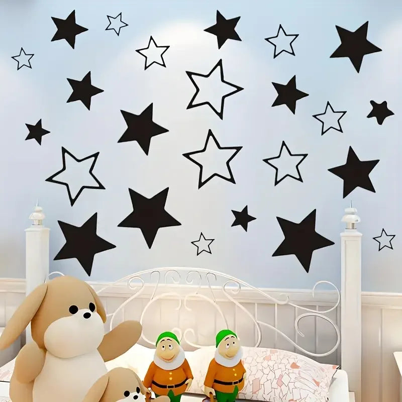 1 Set Boho Style Black and White Star Wall Stickers, Cartoon Space Theme PVC Self-Adhesive Decals for Bedroom, Living Room, Entr