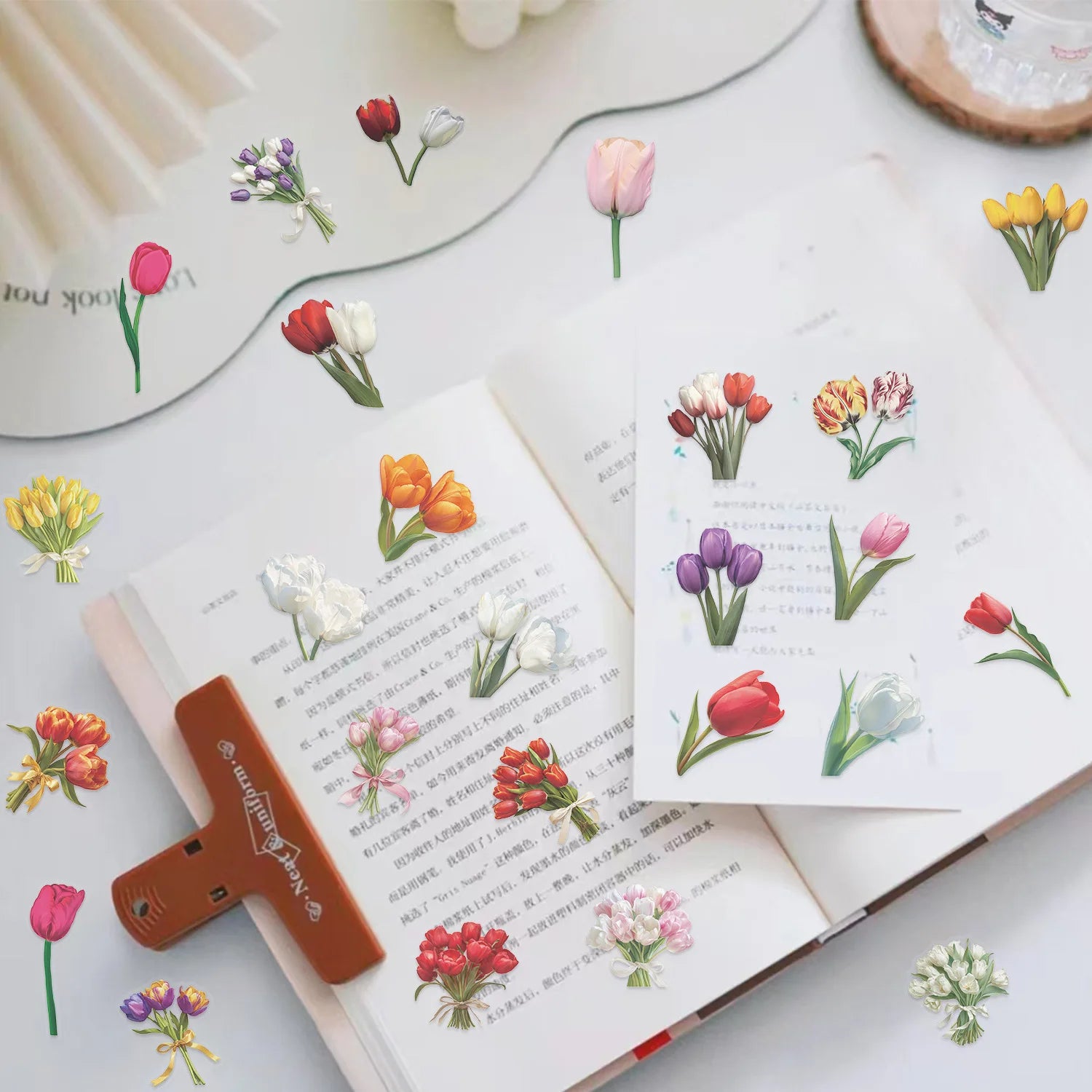 50/100 Tulip Stationery Notebook Pen Holder Sticker Pack Waterproof Transparent PET Decorative Guitar Stickers