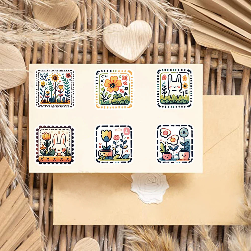 50PCS Creative Stamp Stickers Fashion Streetwear Laptop Phone FashionWaterproof Graffiti  Sunflower Scrapbook Desktop Sticker