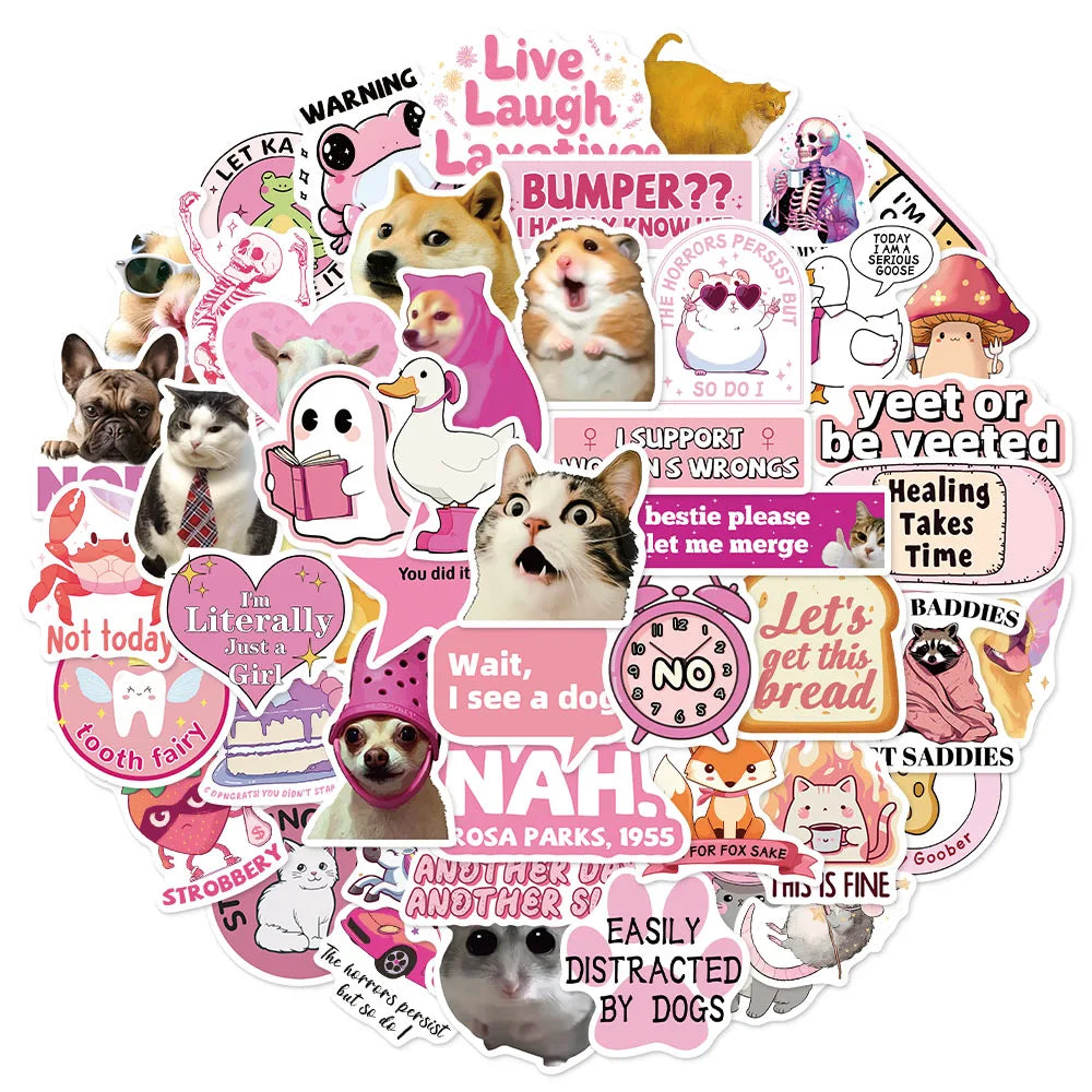 50PCS Pink Funny Stickers Creative Fun Stickers DIY Phone Cases Luggage Tablets Water Cups Fun Toy Stickers
