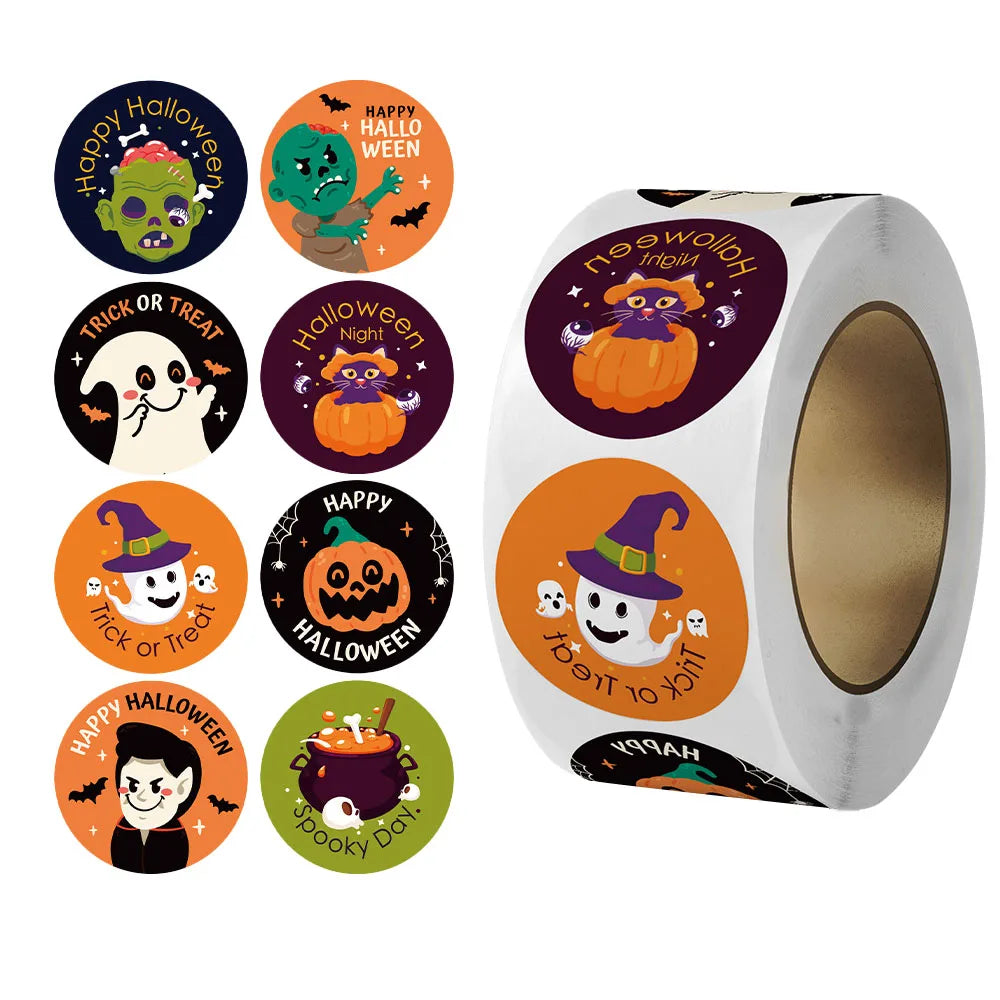 500Pcs Round Roll Cartoon Halloween Trick or Treat Pumpkin Stickers 2.5cm/1'' DlY Craft Decor Scrapbook Labels Gift Sealing
