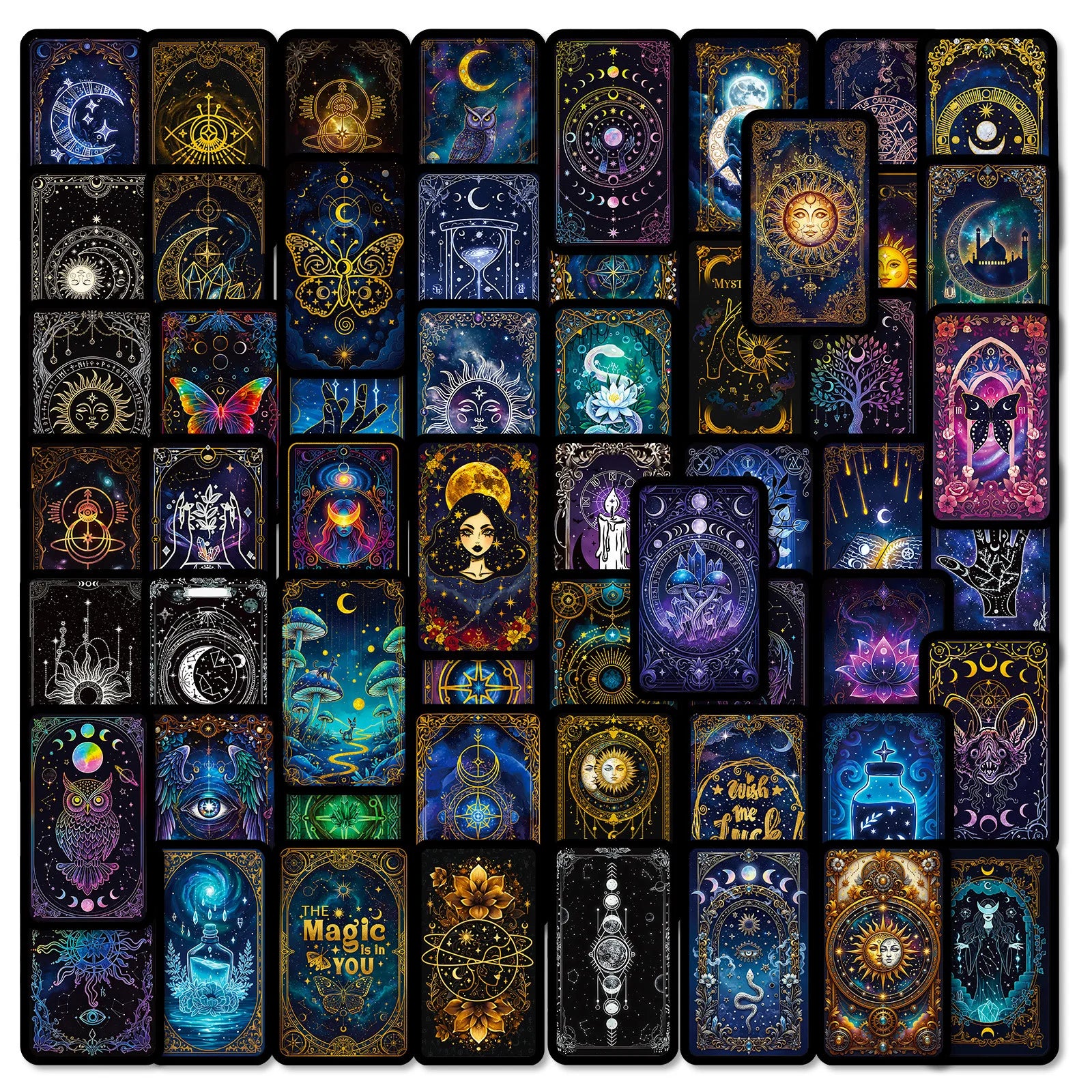 56PCS Celestial Astrology Magic Stickers Sun Moon Tarot Elements Stationery DIY Notebook Album Luggage Aesthetic Sticker
