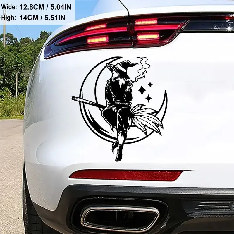 Witch Smoking Night Moon Car Stickers, For Laptop Water Bottle Car Truck Van SUV, Motorcycle Vehicle Window Wall Cup Decals, Aut