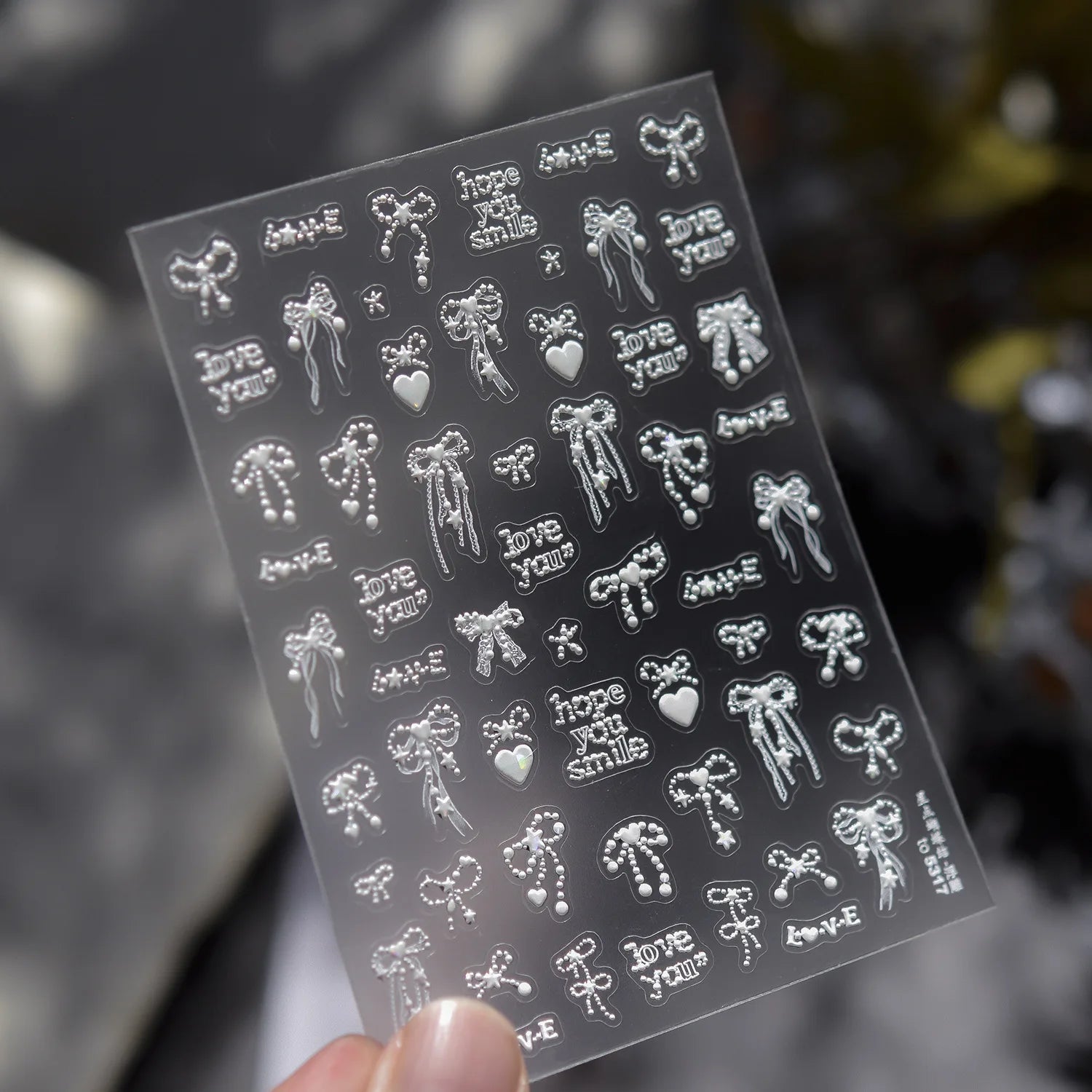 Metal Sticker Nail 3D Kawai Dreamy Star-dotted Butterfly Nail Charms Stickers 5D Ribbon With Love Embossed Nail Art Stickers DIY