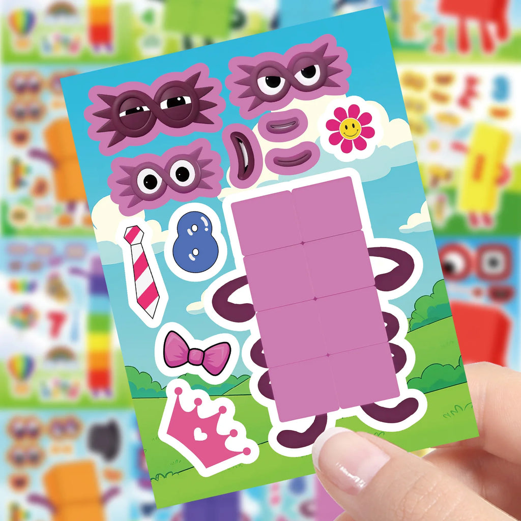 8/16 Pcs Cartoon Number Block Puzzle Make A Face Stickers Educational DIY Game for Laptop Desk Toy Shelf Drawer Shoe Rack Decals