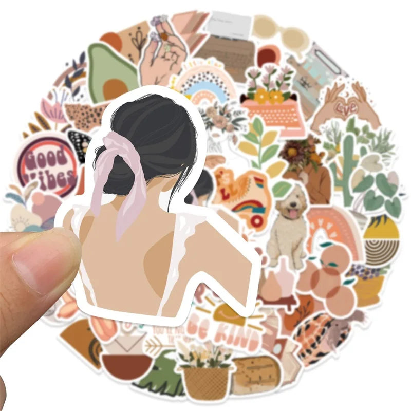 10/30/50PCS Fresh Boho Decoration Scrapbooking Colorful PVC Sticker Aesthetic Korean Stationery School Supplies for Kids