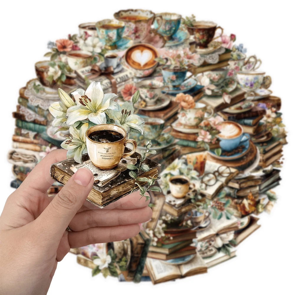 50PCS Creative Books and Coffee Stickers DIY Phone Cases Laptop Refrigerator Stickers Desktop Stickers Waterproof Toy Stickers