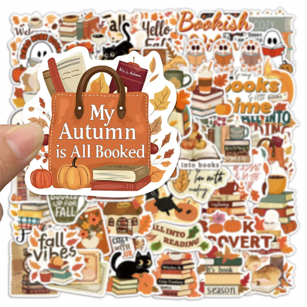 50PCS Book Scroll Autumn Graffiti Stickers Cartoon Cute Ghost Book Graffiti DIY Manual Tags Book Scroll Notebook Stickers