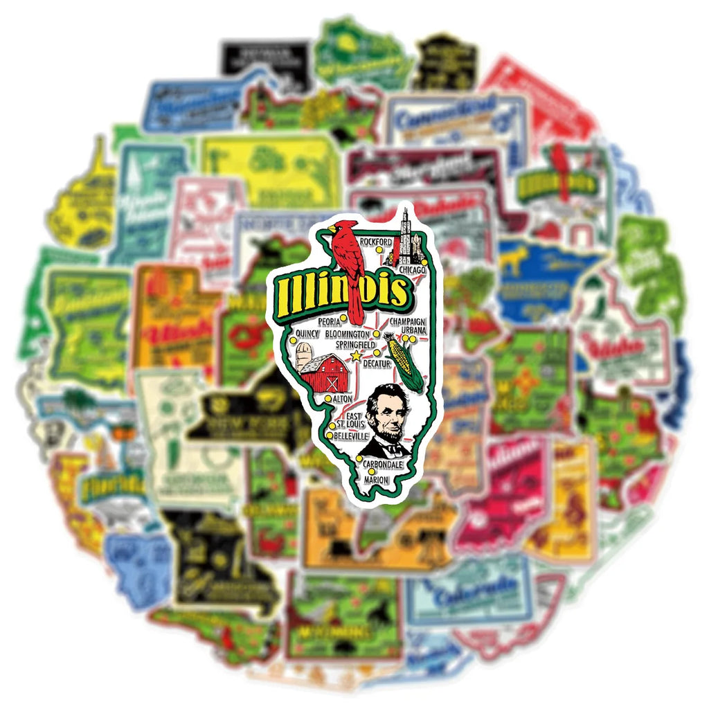 50 Pieces Of Map Doodle Stickers For Luggage, Water Cups, Mobile Phones, Diaries, Notebooks, Skateboards And Waterproof Stickers