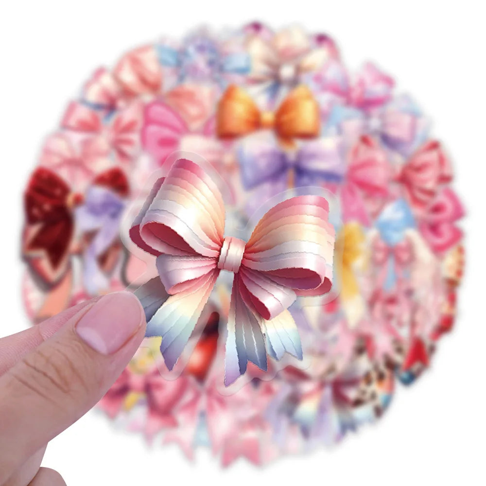 62/124PCS Transparent Bow Personalized Creative Graffiti Stickers for Luggage Water Cups Scooter Stationary Stickers