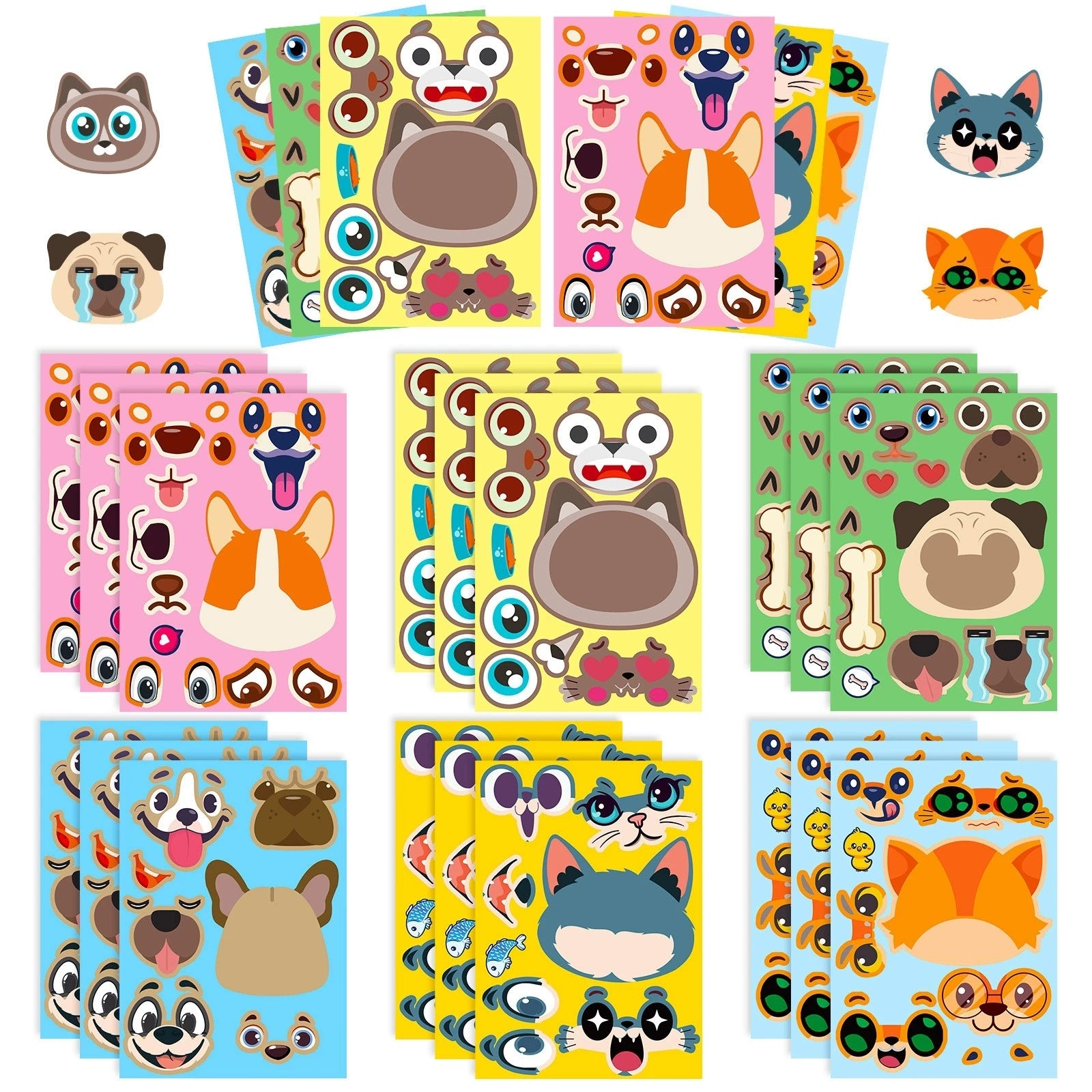 6/12PCS Rainbow Horse DIY Puzzle Sticker Games Unicorn Make A Face Funny Assemble Educational Stickers