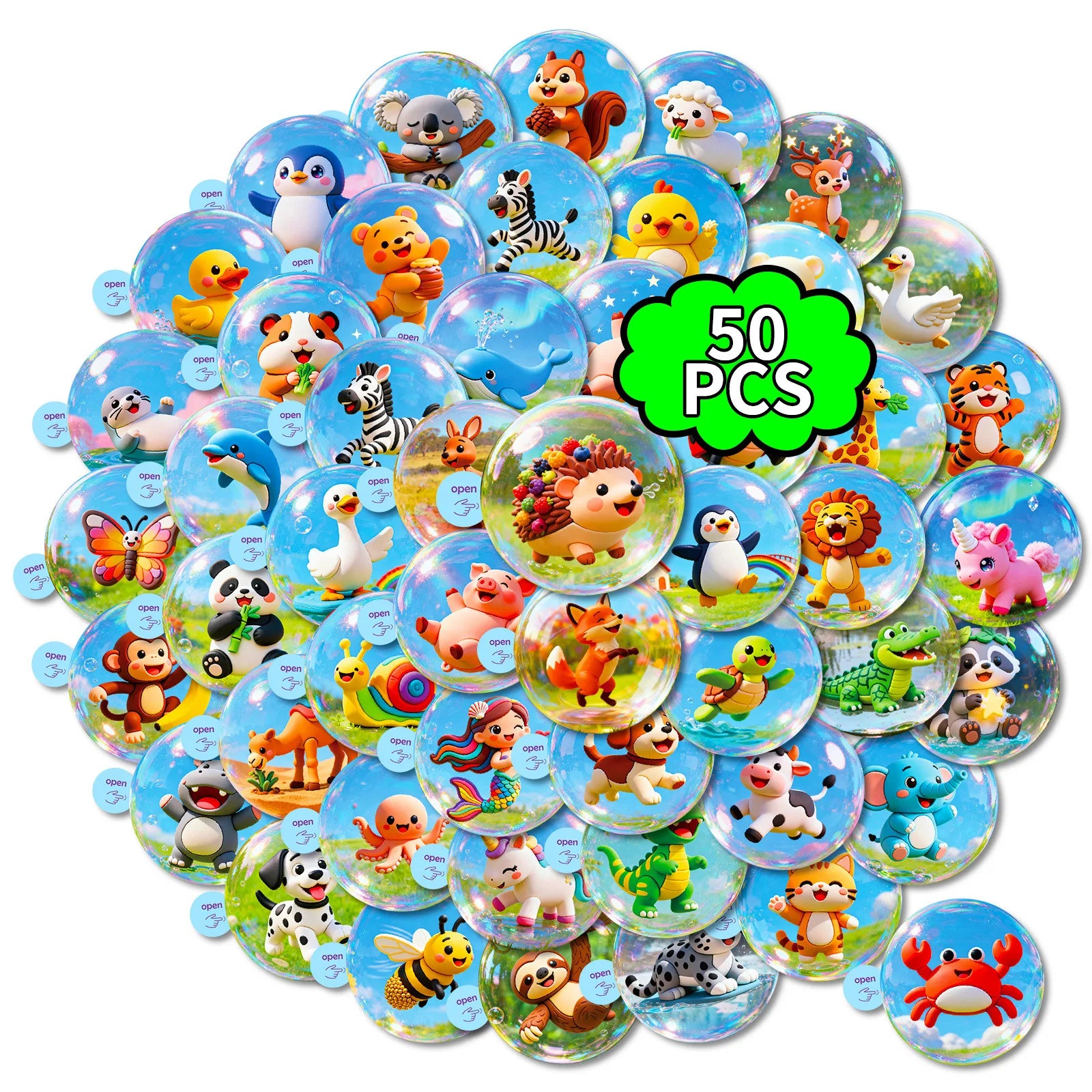 50/100Pcs Cute Animal Bubble Ball Cartoon Waterproof Stickers for Phone Laptop Stationery Box Helmet Storage Box Drawer Decals
