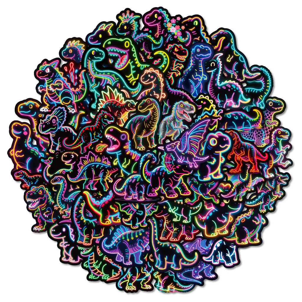 56PCS Neon Dinosaur Cartoon Graffiti Stickers Color Dinosaur DIY Guitar Skateboarding Sticker