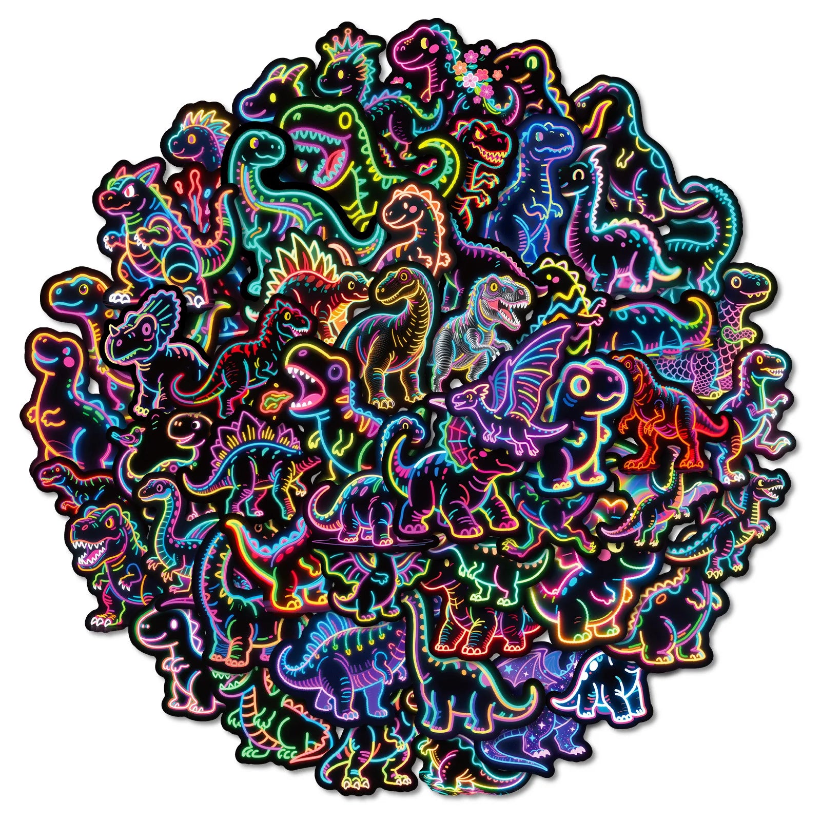 56PCS Neon Dinosaur Cartoon Graffiti Stickers Color Dinosaur DIY Guitar Skateboarding Sticker