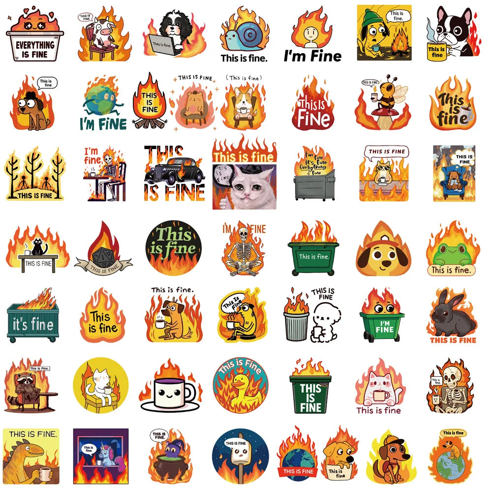 50PCS Cute This is Fine Stickers Skateboard Classic Graffiti Nostalgia Laptop Living Phone Coffee DIY Landscape Wall Bar Sticker