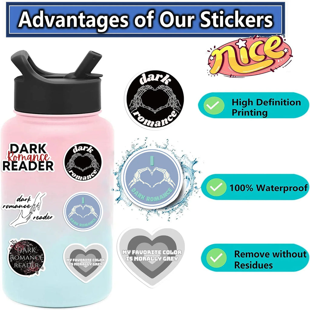 50-Pack Dark Romantic Reading Graffiti Stickers Guitar Notebook Luggage Student Stationery DIY Waterproof Art Decals