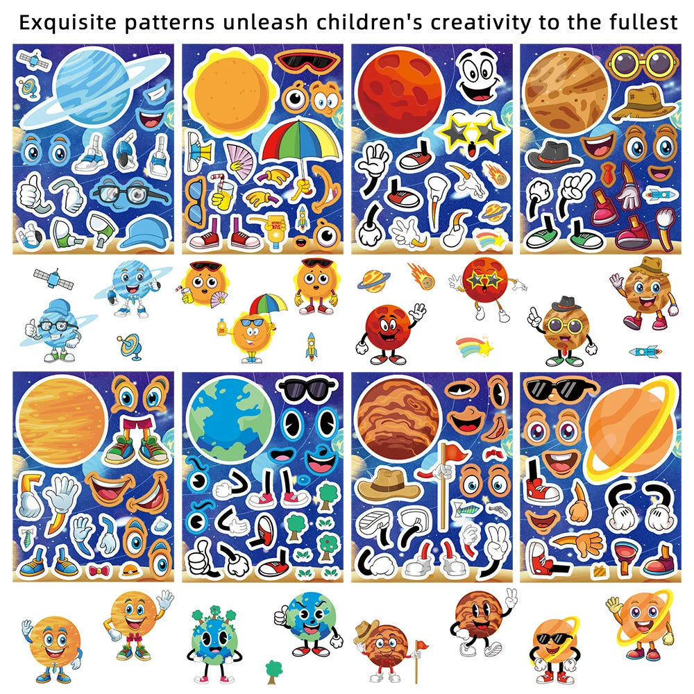 8-Pack Cute Cartoon Planet Character Puzzle Stickers Students Supplies Notebook Luggage Waterproof Decorative DIY Decals Sticker