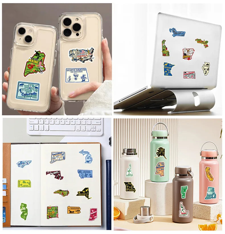 50 Pieces Of Map Doodle Stickers For Luggage, Water Cups, Mobile Phones, Diaries, Notebooks, Skateboards And Waterproof Stickers
