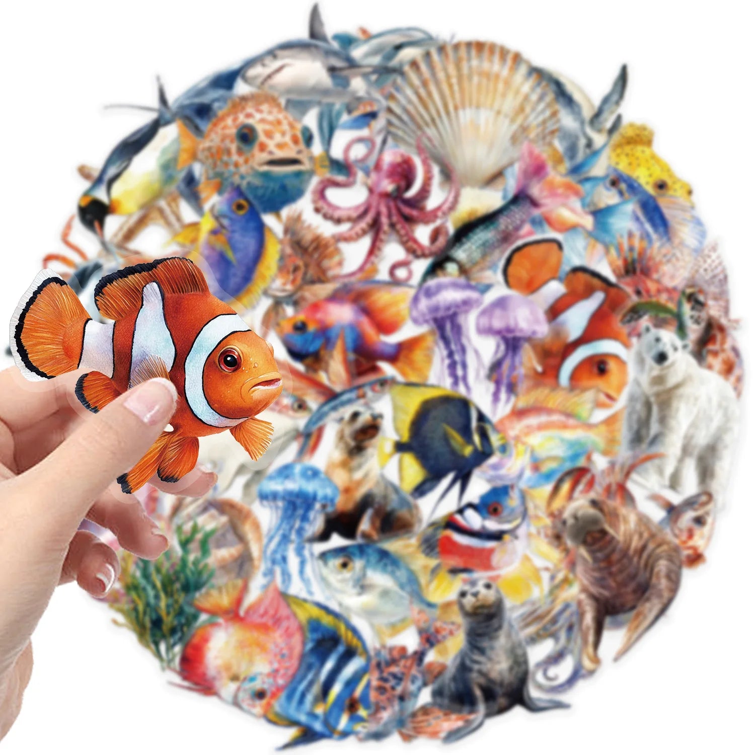 50PCS Marine Animal Cartoon Stickers Octopus Shell Fish DIY Scrapbooking Stationary Travel Luggage Laptop Waterproof PET Sticker
