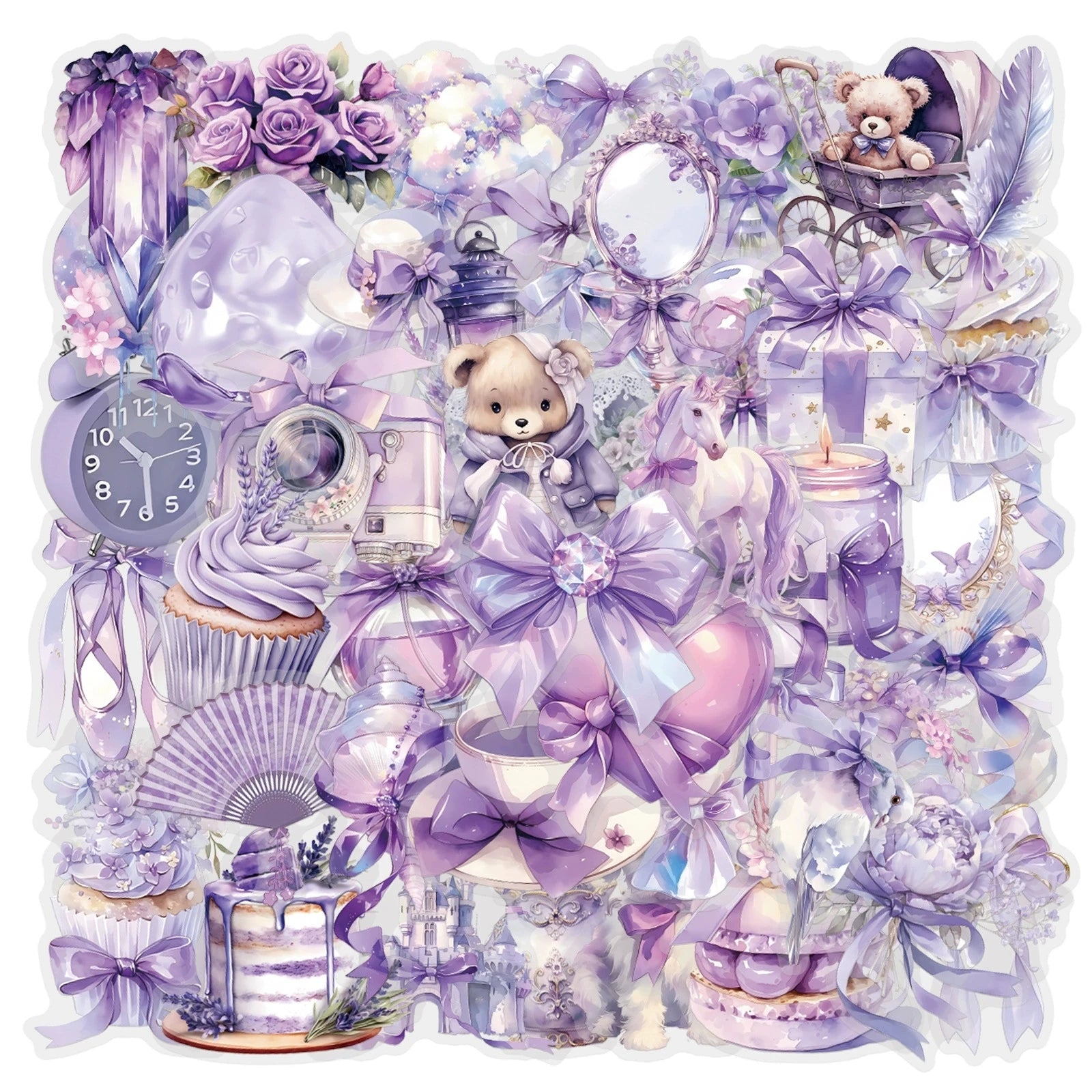 Variety 60PCS Waterproof Transparent PET Butterfly Flower Shell Cartoon Graffiti Stickers DIY Decor Guitar Notebook Stationery