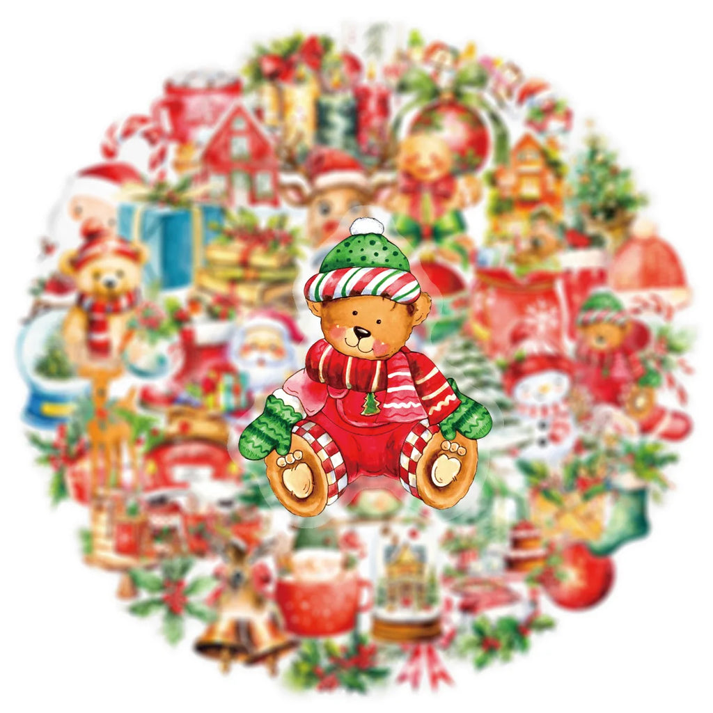 50PCS Transparent PET Christmas Graffiti Stickers Window Children Party Gift Box Creative Decoration Waterproof Stickers