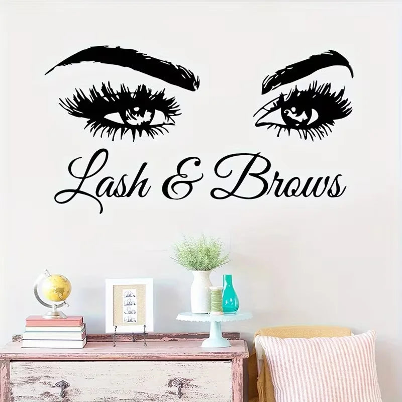 1pc Lash & Brows Wall Decal, Artistic Eye Design, Removable PVC Sticker For Bedroom, Living Room, Hallway, Window Display, Decor