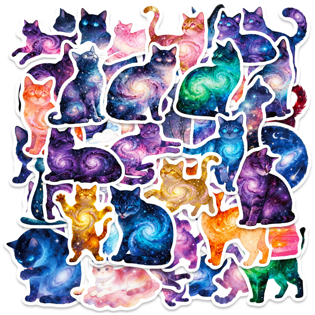 56/112 Pcs Colorful Dreamy Galaxy Cat Doodle Stickers Vivid High Quality for Cup Guitar Piano Stationery Box Decals