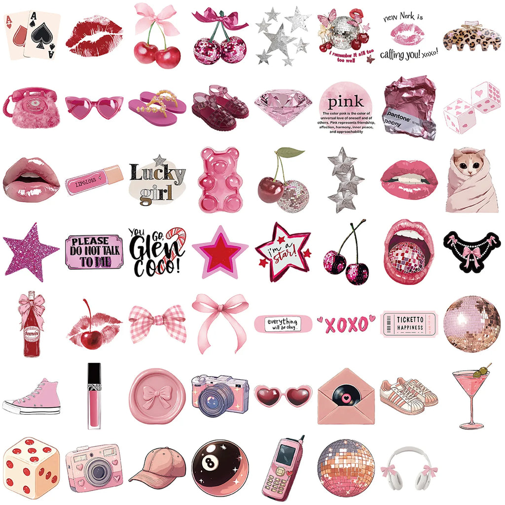 50/100PCS Cartoon Pink Downtown Girl Stickers Decorative Guitar Notebook Luggage DIY Waterproof Stationery Stickers