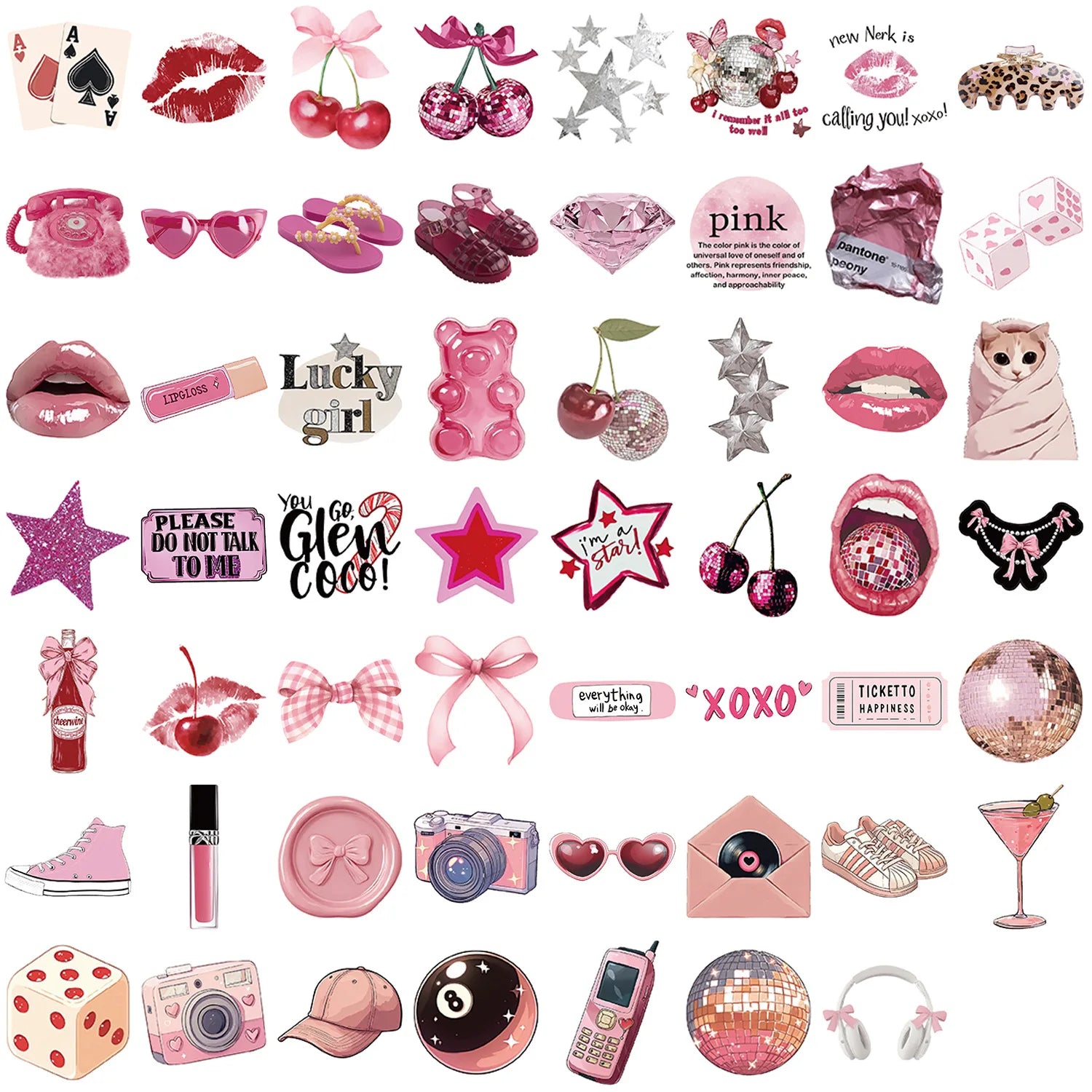 50/100PCS Cartoon Pink Downtown Girl Stickers Decorative Guitar Notebook Luggage DIY Waterproof Stationery Stickers