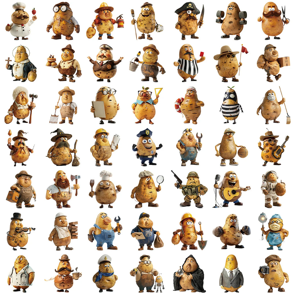 50PCS Transparent Potato Man Sticker Pack Waterproof Transparent PET Material Decor Guitar Notebook Stationary Stickers