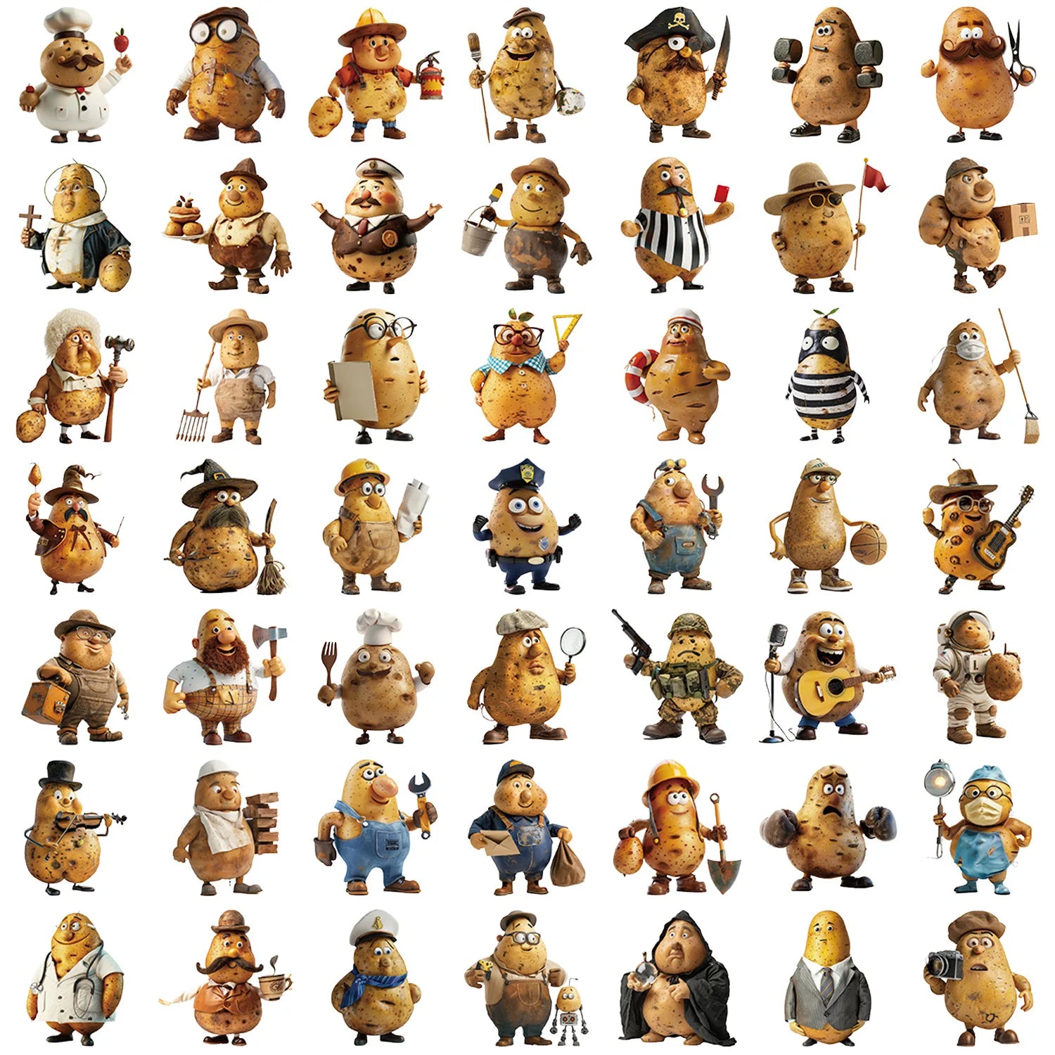 50PCS Transparent Potato Man Sticker Pack Waterproof Transparent PET Material Decor Guitar Notebook Stationary Stickers
