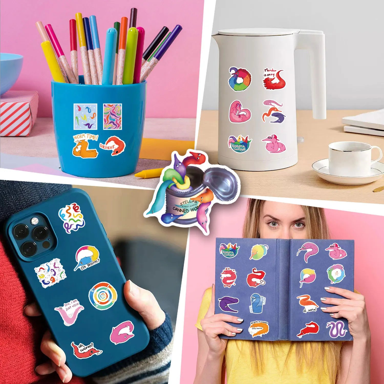 55/110PCS Cartoon Worm Graffiti Sticker Car Luggage Cup Scooter Stationery Notebook Sticker