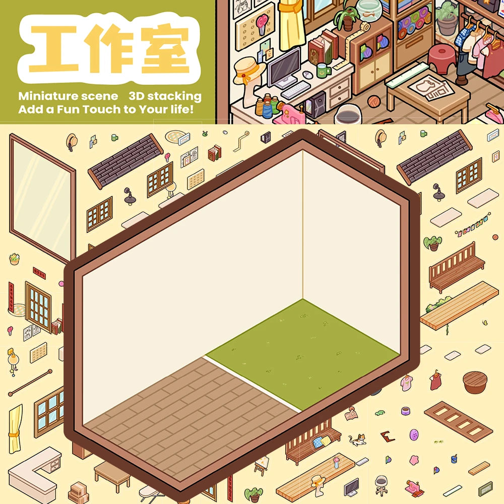Studio 3D Landscaping Miniature Scene Sticker Harajuku Decompression Casual Scrapbook Personalized Modern Bedroom Stickers