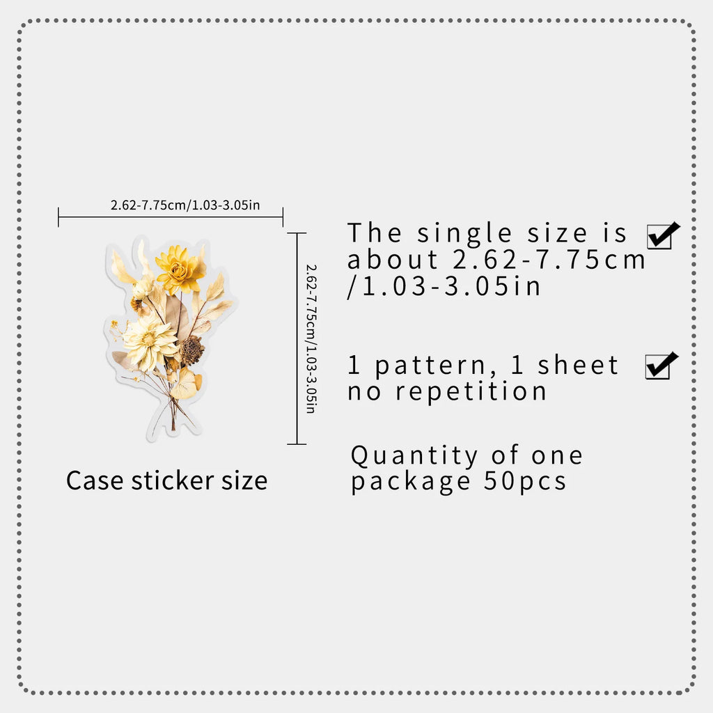 50/100PCS Cartoon Plant Transparent Stickers Forest Flower Specimen Realistic Flower Tent Decoration PET Waterproof Stickers