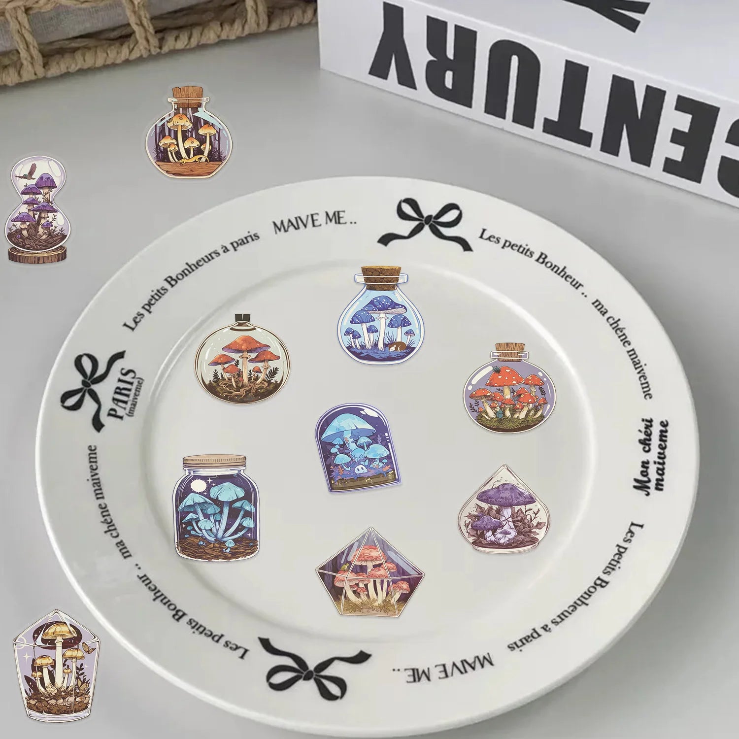 50/100PCS Transparent PET Cartoon Retro Mushroom Bottle Sticker Pack Waterproof Decorative Guitar Notebook Stickers