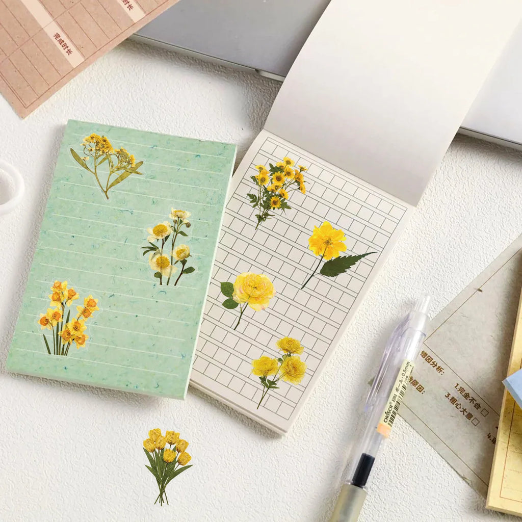 50/100PCS Transparent PET Yellow Flower Stickers Notebook Luggage Phone Waterproof Stickers