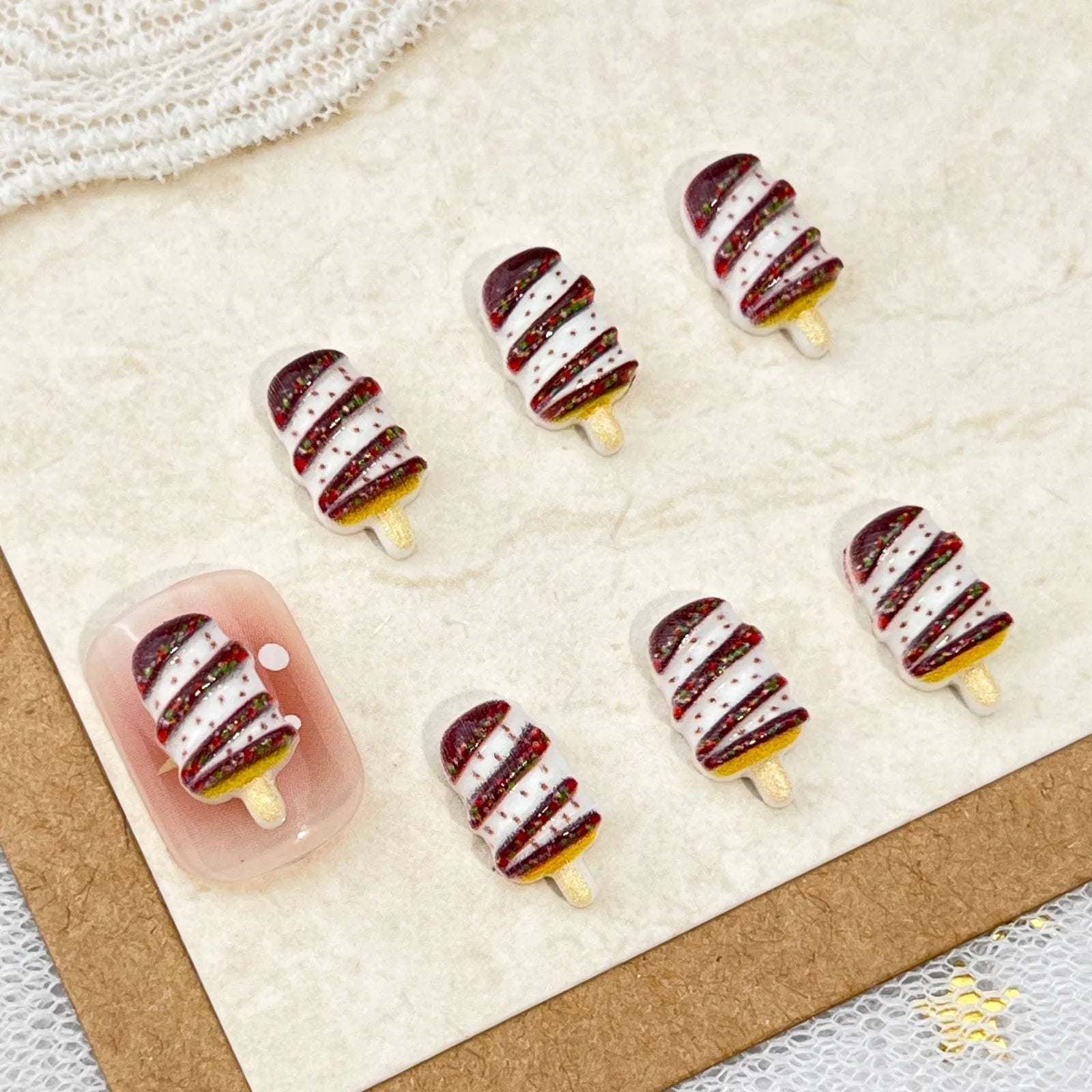 10pc Christmas Chocolate Candy Nail Charms Cute Simulation Series Food Play Cake Nails Accessories DIY Rhiestones Nails Decorati
