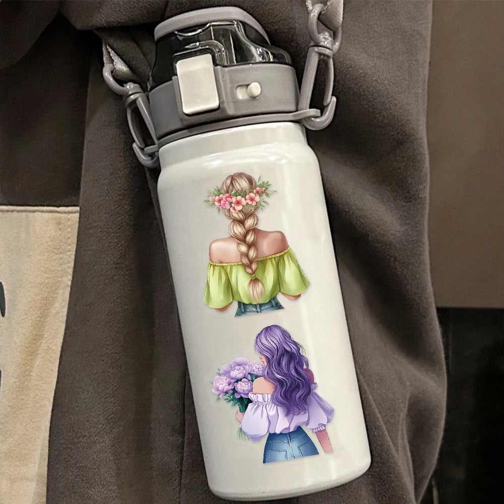 50PCS Flower Girl Cartoon Cute Decorative Transparent PET Sticker Set DIY Brochure Decorative Notebook Tablet Toy Stickers