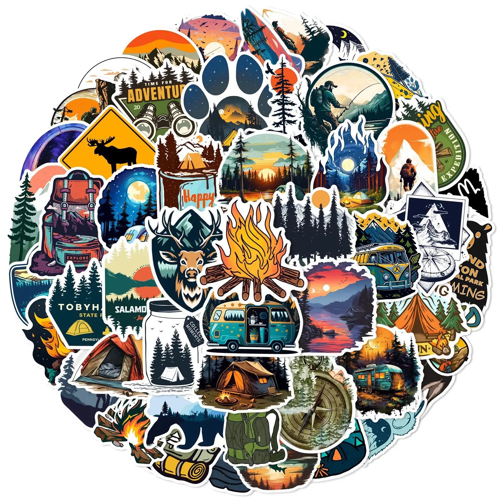 50/100pcs Forest Camping Hiking Outdoor Stickers Travel Scenery Decals Suitcase Luggage Bike Car Waterproof Graffiti Sticker