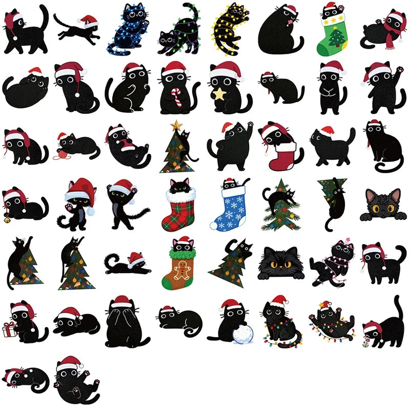 10/30/50PCS Kawaii Christmas Black Cat PVC Sticky Sticker Aesthetic DIY Children's Decoration Scrapbooking School Supplies