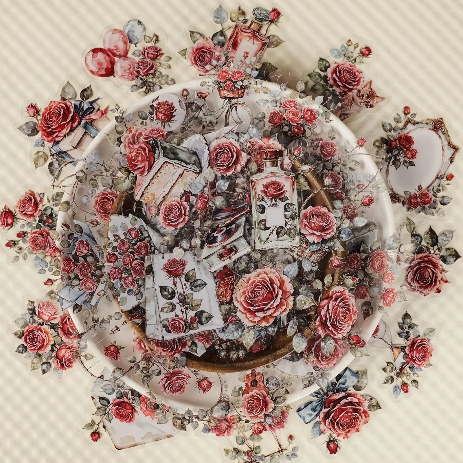 56PCS Rose Transparent PET Stickers High Beauty and Exquisite Rose DIY Laptop Stationary Stickers