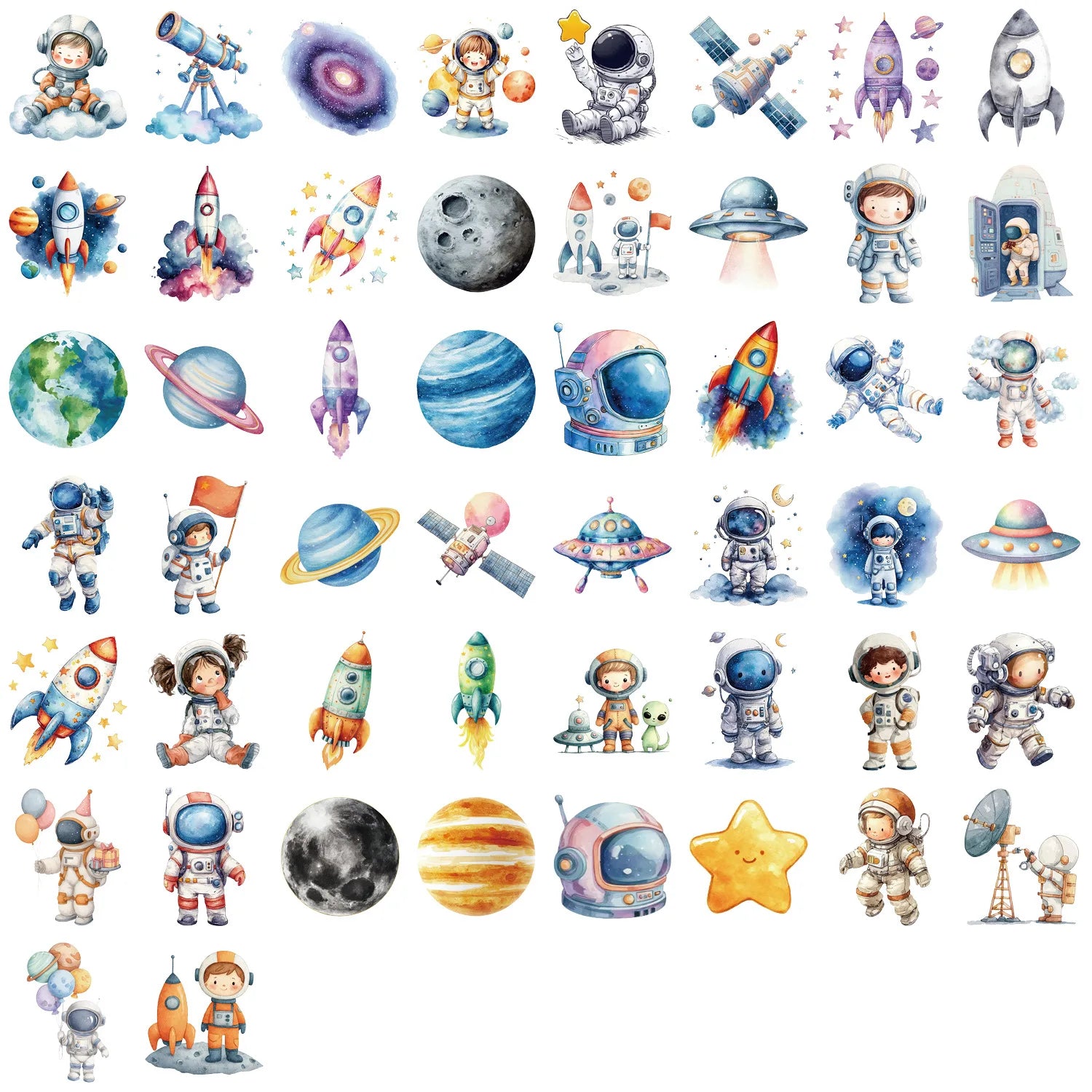 50/100Pcs Clear Cartoon Space Astronaut Waterproof Stickers DIY for Suitcase Phone Stationery Box Notebook Desk Cup Eco-Friendly