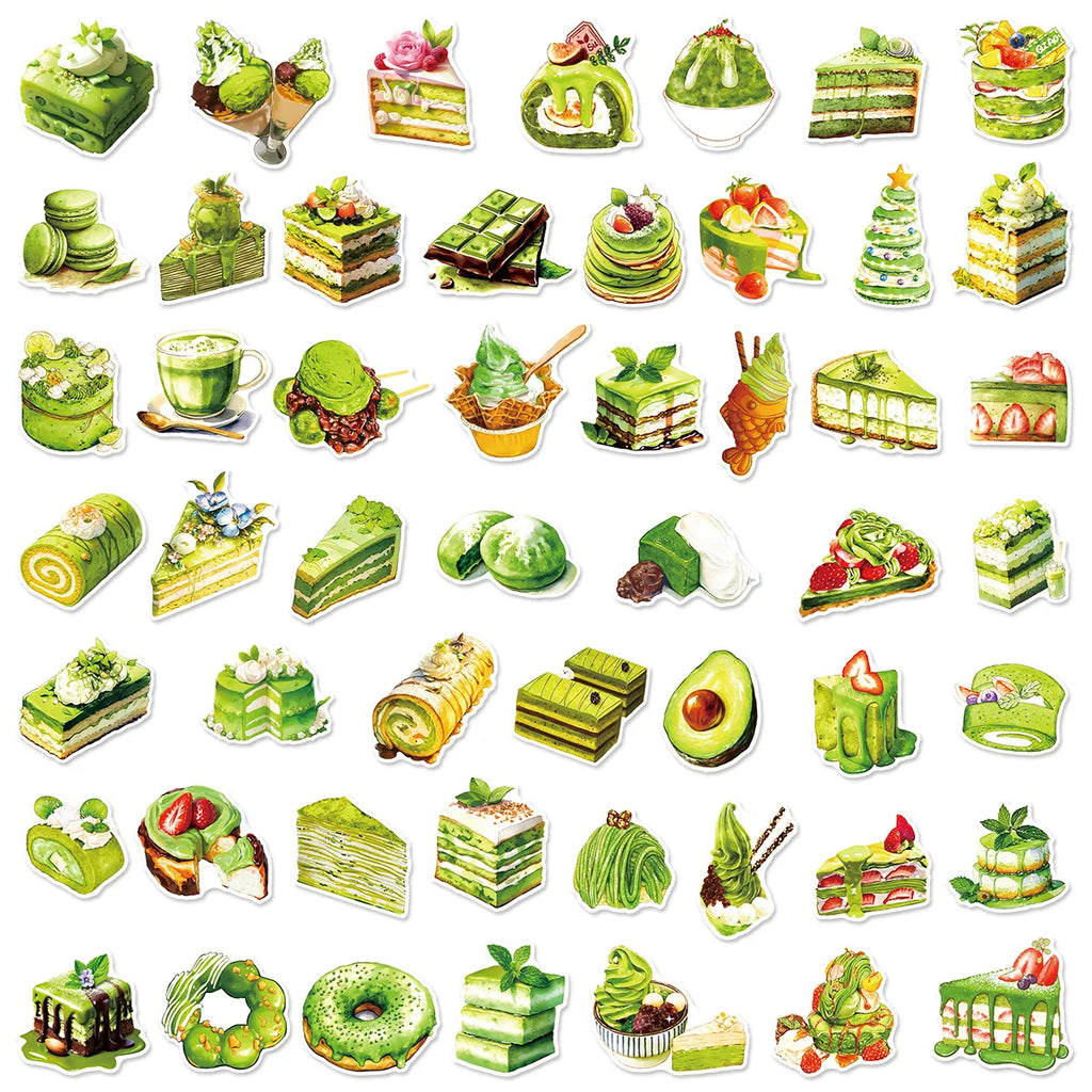 50/100Pcs Chocolate & Matcha Dessert Cake Doodle Stickers, Stationery Decor Decals Notebook Lunch Box Fridge Luggage Stickers