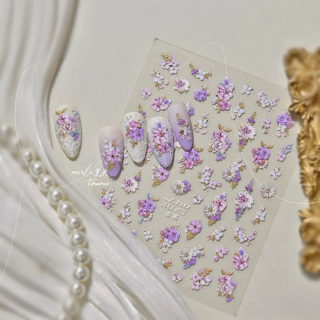 Metal Nail Stickers Exquisite Embroidered Rose Nail Art Accessories Stickers Back Glue Flowers Nail Charms Decals Manicure Tools