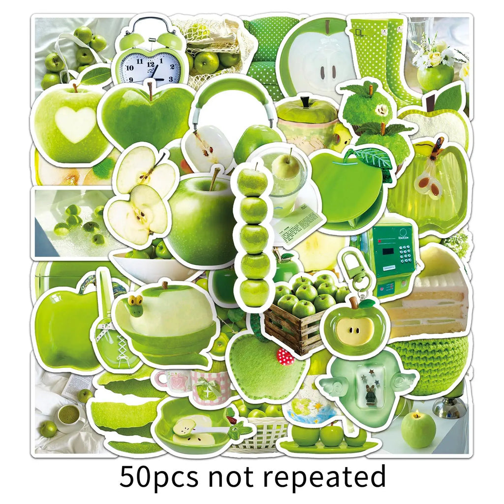 50Pcs Green Apple Aesthetic Stickers, Realistic Decals for Organizer Box Tumbler Journal DIY Decor Children's Stationery Sticker