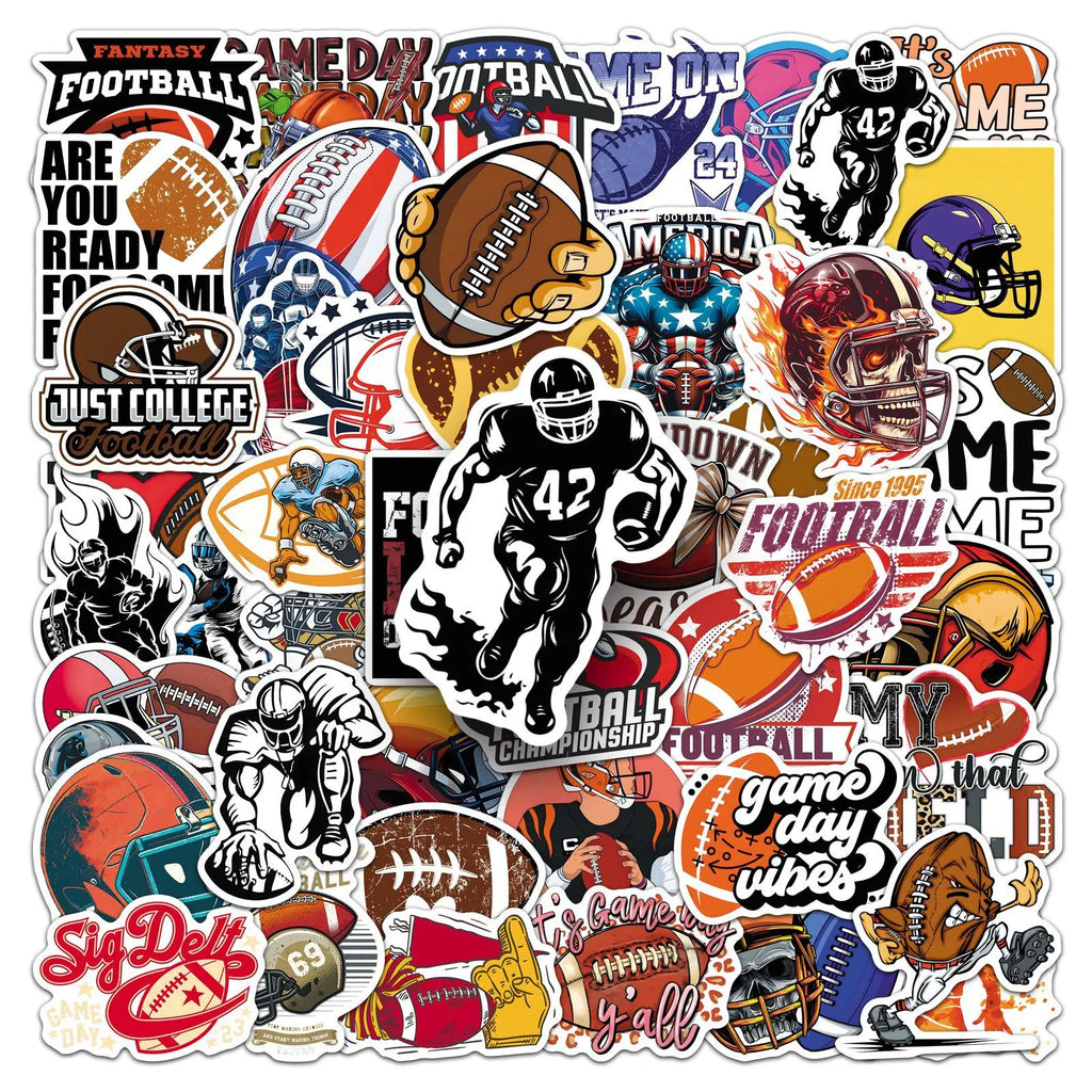 50Pcs US Football Sports Stickers, Waterproof Student Notebook Decals Phone Car Skateboard Fridge Luggage Decor Stickers